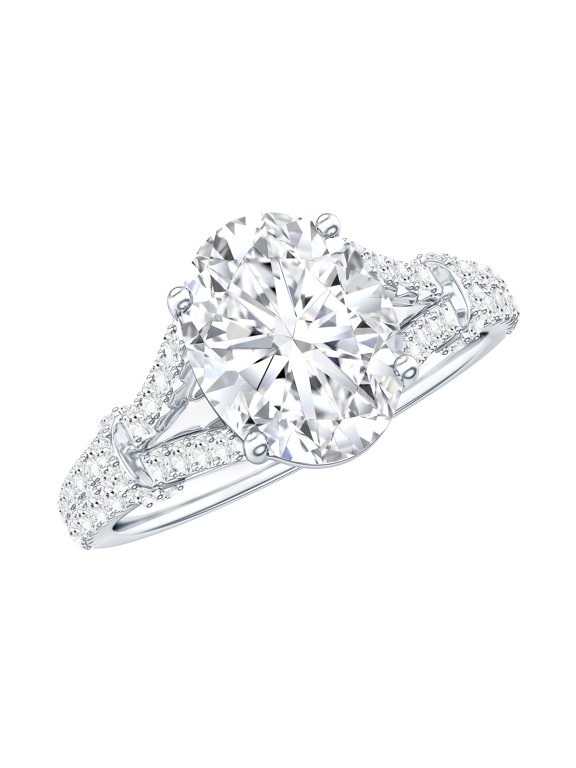 Certified Moissanite Oval Engagement Ring 2 Ct - 7X9 mm - Solitaire Statement Ring - D-VS1 Grade, 925 Sterling Silver, US 4.00