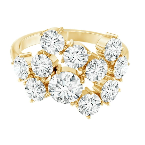 Rosec Jewels Certified Moissanite Cluster Engagement Ring - Statement Ring - D-VS1 Quality, 14K Yellow Gold, US 12.50