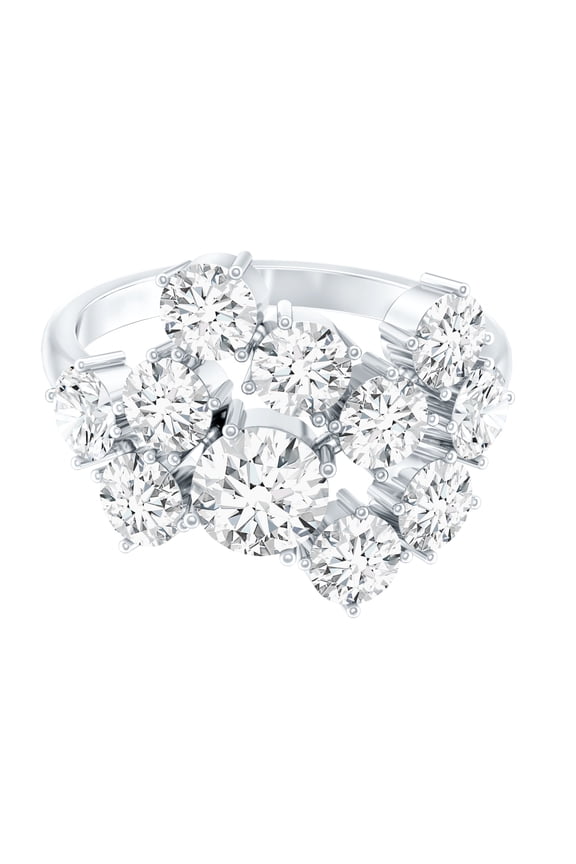 Certified Moissanite Cluster Ring (D-VS1 Quality) - Cocktail Ring for Women - with Jewelry Box, 925 Sterling Silver, US 4.00