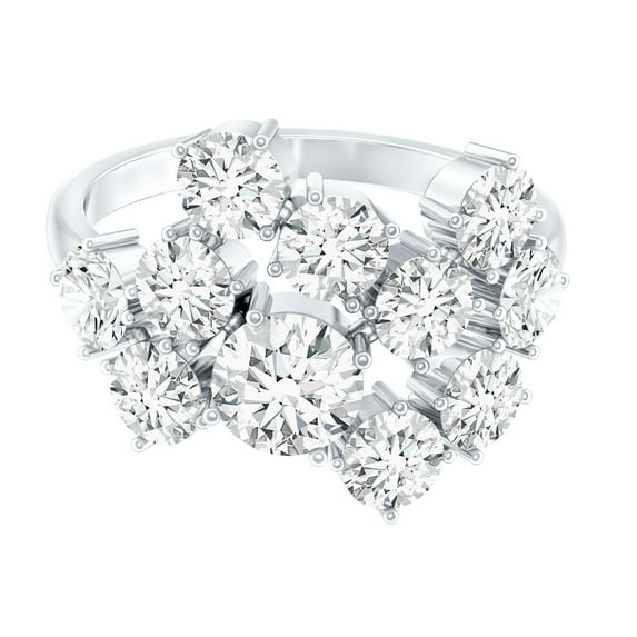 Rosec Jewels Certified Moissanite Cluster Engagement Ring - Statement Ring - D-VS1 Quality, 925 Sterling Silver, US 4.00