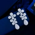 thumbnail image 1 of Statement Multi Tone Gold Plated CZ Long Leaf Drop Earrings for Brides Wedding, 1 of 9