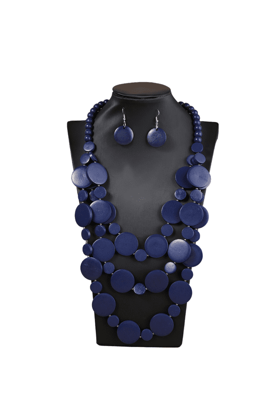 Statement Multicolor Wood Bead Chunky Layered Necklace Earring Set For Women Multi Layer Color Wooden Beaded Bib Long Strand African Necklace For Women Fashion Jewelry Costume