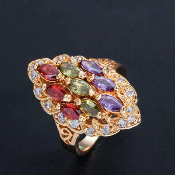 Statement Multicolored Cubic Zirconia Yellow Gold Plated Engagement Finger Ring