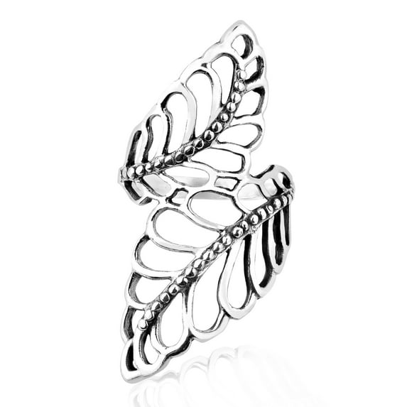 Statement Natural Leaves Wide Wrap Sterling Silver Ring-6