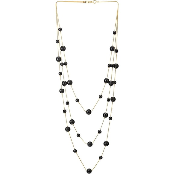 Statement Necklace Three-Strand Long Chains With Synthetic Pearl Beads, Elegant, Dress[o190]