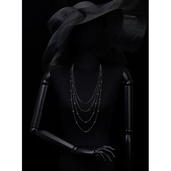 Statement Necklace Waterfall Multi-Strand Layered Long Chains With Ball Charm Pendant[o4176]