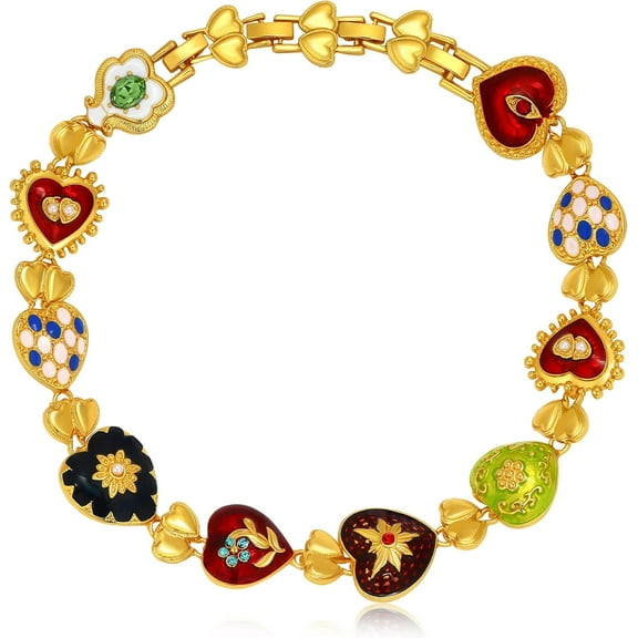 Statement Necklace for Women Chunky Choker Necklace Vintage Pink Cameo Heart Flower Charm Colorful Gold Plated Chain Necklace Non-Tranish Renaissance Jewelry