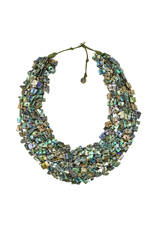 Statement Peacock Abalone Shell Shards Multi-Stand Layered Necklace for Women Anniversary Jewelry Gift