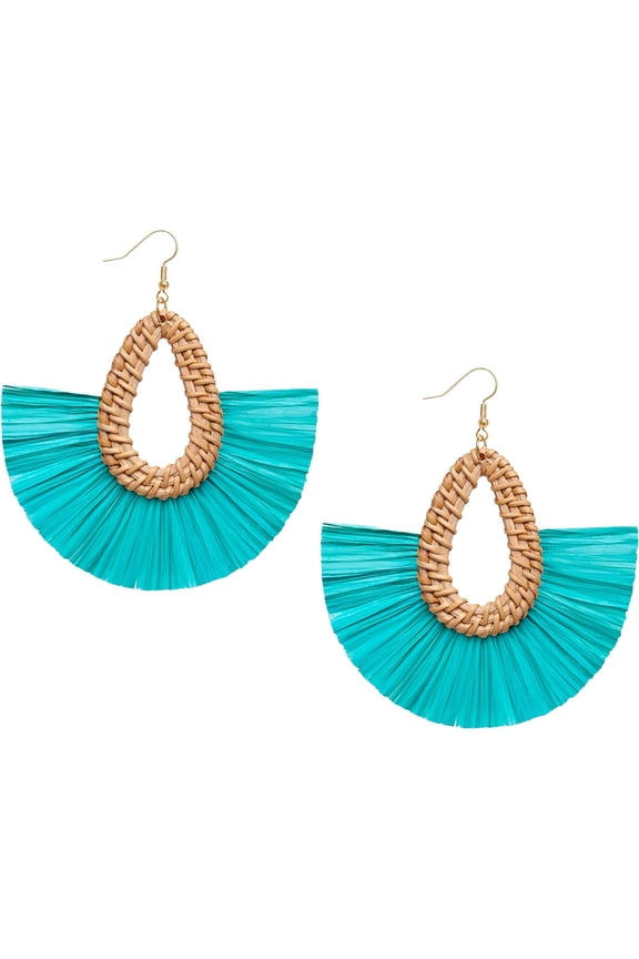 Statement Raffia Tassel Earrings Boho Summer Beach Earrings Lightweight Straw Wicker Dangle Drop Earrings Trendy Rattan Fringe Jewelry For Women[Z7445]