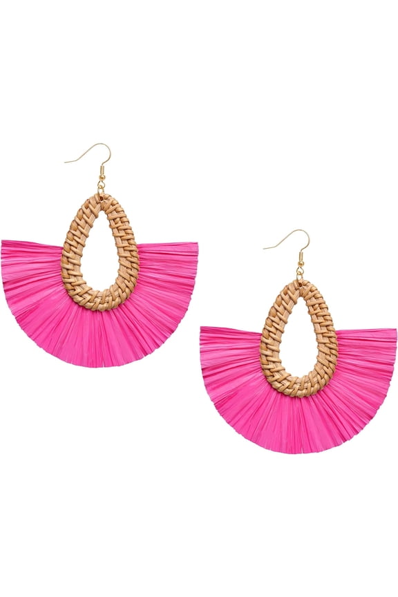 Statement Raffia Tassel Earrings Boho Summer Beach Earrings Lightweight Straw Wicker Dangle Drop Earrings Trendy Rattan Fringe Jewelry For Women[Z7446]