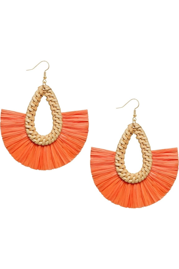 Statement Raffia Tassel Earrings Boho Summer Beach Earrings Lightweight Straw Wicker Dangle Drop Earrings Trendy Rattan Fringe Jewelry For Women[Z7448]