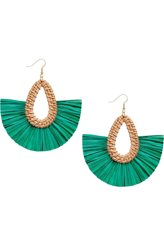 Statement Raffia Tassel Earrings Boho Summer Beach Earrings Lightweight Straw Wicker Dangle Drop Earrings Trendy Rattan Fringe Jewelry For Women[Z7450]