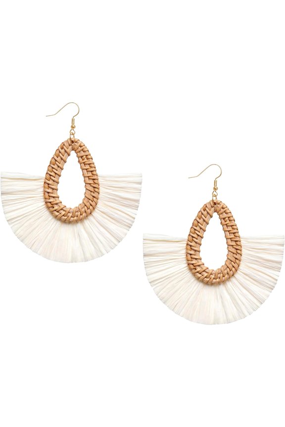 Statement Raffia Tassel Earrings Boho Summer Beach Earrings Lightweight Straw Wicker Dangle Drop Earrings Trendy Rattan Fringe Jewelry For Women[Z7452]