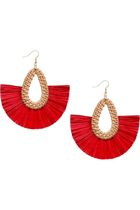 Statement Raffia Tassel Earrings Boho Summer Beach Earrings Lightweight Straw Wicker Dangle Drop Earrings Trendy Rattan Fringe Jewelry For Women[Z7453]
