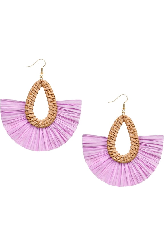 Statement Raffia Tassel Earrings Boho Summer Beach Earrings Lightweight Straw Wicker Dangle Drop Earrings Trendy Rattan Fringe Jewelry for Women[c4911]