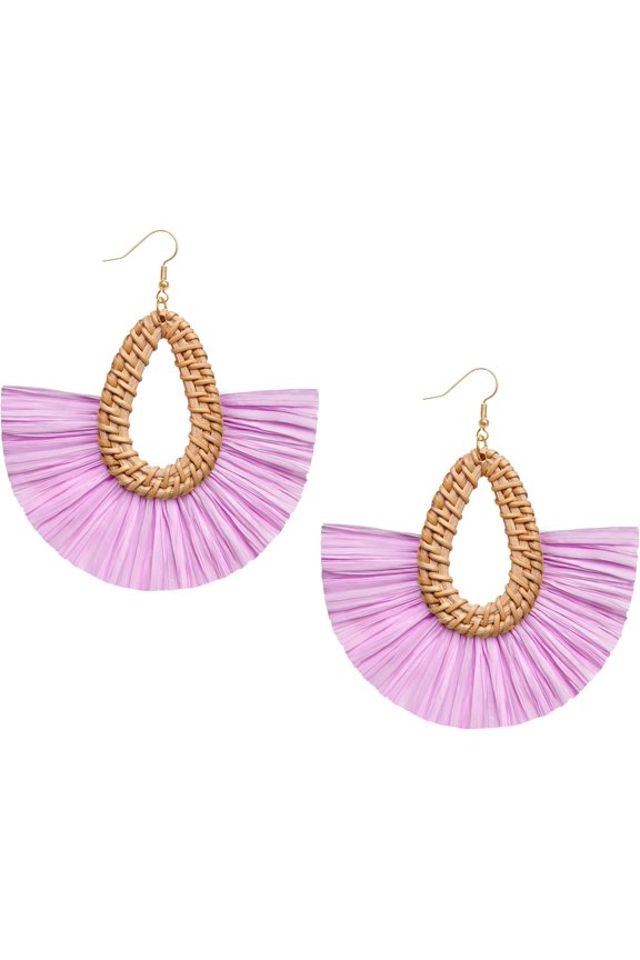 Statement Raffia Tassel Earrings Boho Summer Beach Earrings Lightweight Straw Wicker, Style F6336
