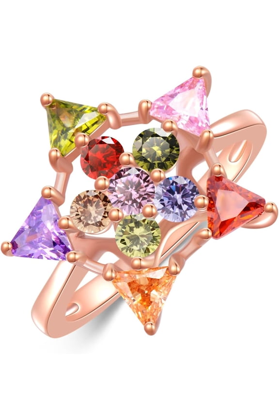 Statement Ring Colorful Rings for Women Wife Friends 925 Sterling Silver Rose Gold Star Ring with Birthstones Birthday Party Jewelry Gift