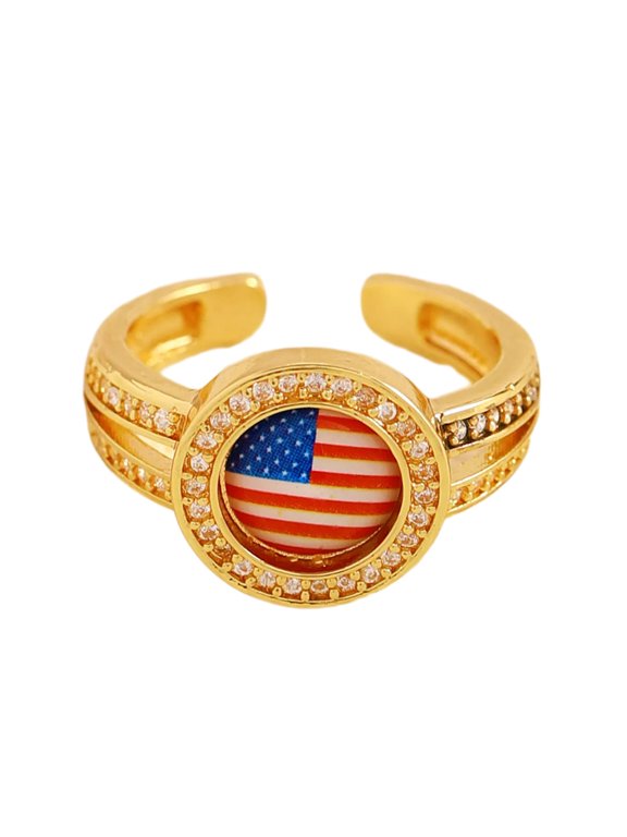 Statement Rings With Americans Flag Metal Accessory Comfortable Wear Jewelry Accessories For Teens And Adults