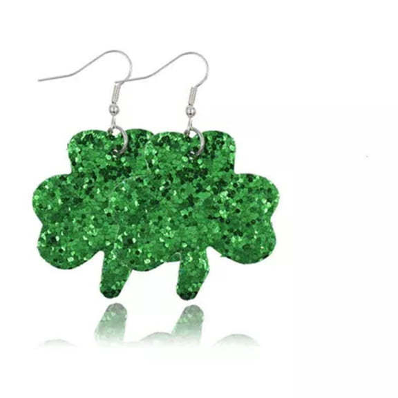 Statement Shamrock Fuax Leather Earrings st.Patrick's Day Glitter Jewelry Gift