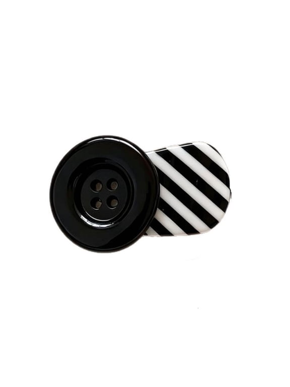 Statement Side Barrette with Retro Button Detail, Striped Hair Clip for Teens and Adults, School Look Accent, 1 Piece