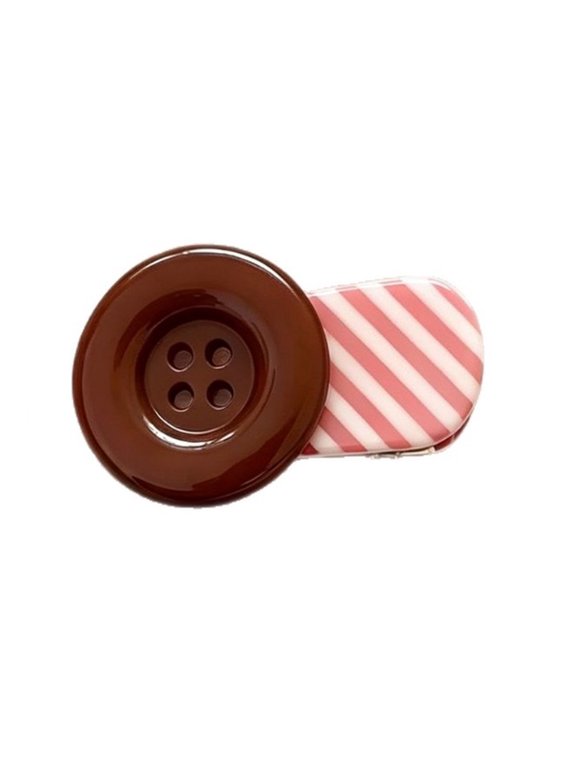 Statement Side Barrette with Retro Button Detail, Striped Hair Clip for Teens and Adults, School Look Accent, 1 Piece
