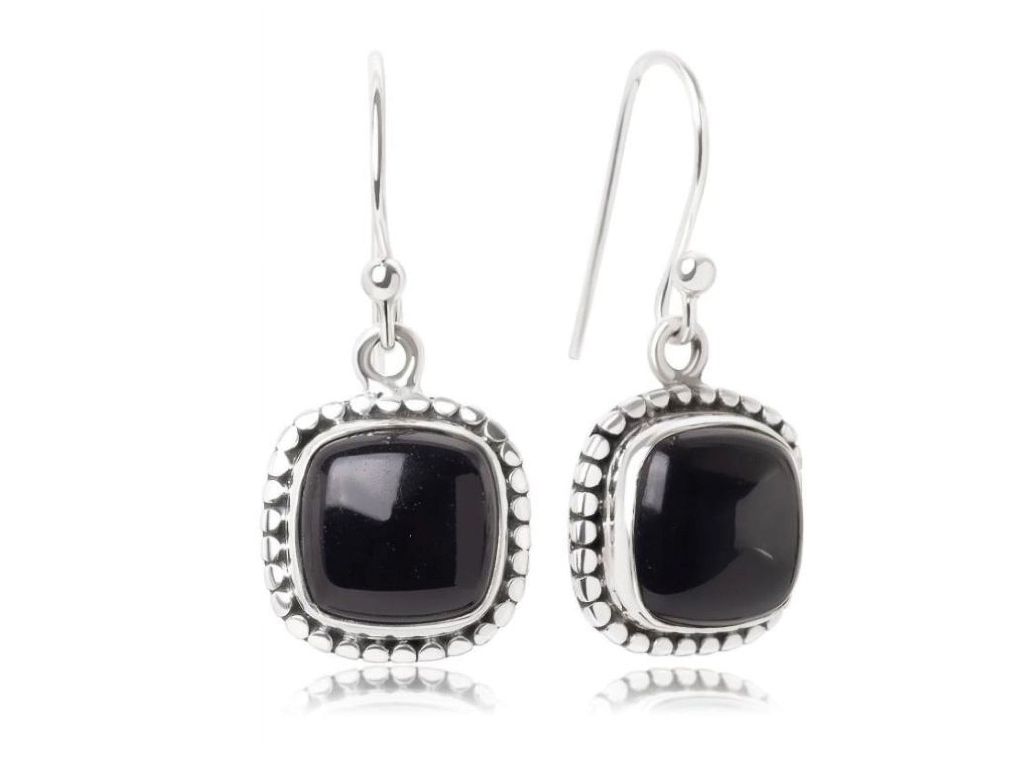 Gemsgram Hypoallergenic 925 Sterling Silver Black Onyx Earrings 10mm Hoop Earrings with Onyx Stone, Drop Earrings for Women