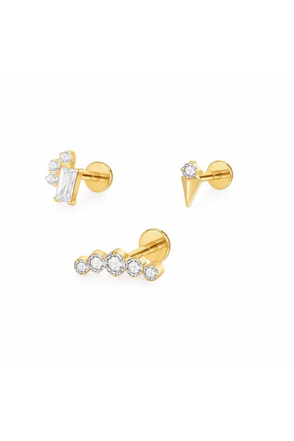 Statement Stud Pack - Gold Plated Titanium Flat Back Studs
