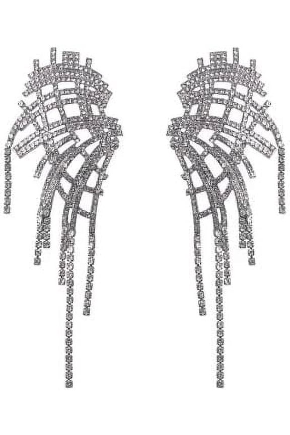 Statement Tassel Earrings - Rhinestone Crystal Angel Wings Earrings for Wedding Party