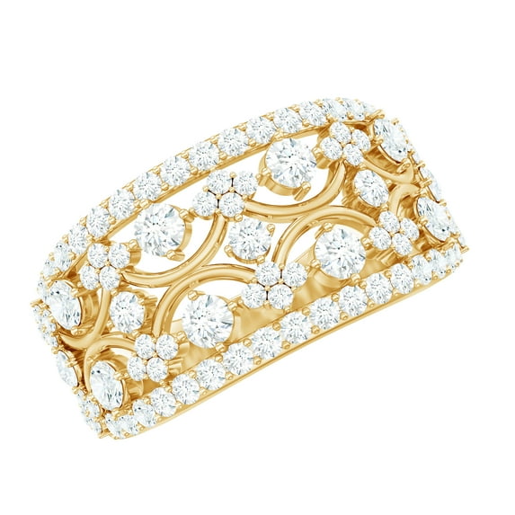 Rosec Jewels Moissanite Wedding Ring - Statement Band Ring for Women - D-VS1 Quality Certified, 18K Yellow Gold, US 7.00