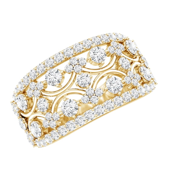Rosec Jewels Moissanite Wedding Ring - Statement Band Ring for Women - D-VS1 Quality Certified, 18K Yellow Gold, US 9.50