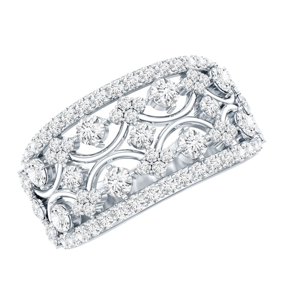 Rosec Jewels Moissanite Wedding Ring - Statement Band Ring for Women - D-VS1 Quality Certified, 925 Sterling Silver, US 4.00
