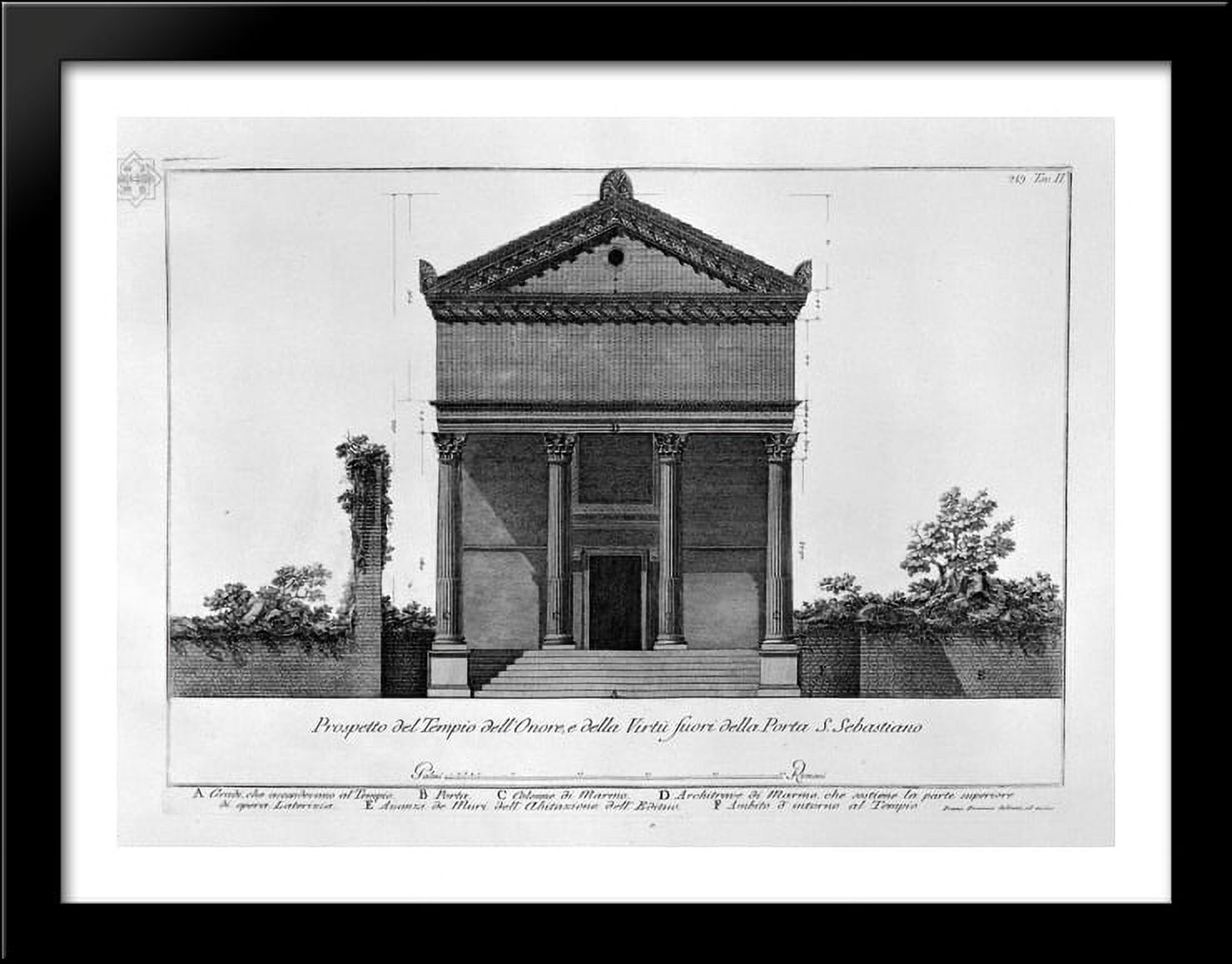 Statement of the Temple of Honor and Virtue out of Port St Sebastian 36x28 Large Black Wood Framed Print Art by Giovanni Battista Piranesi