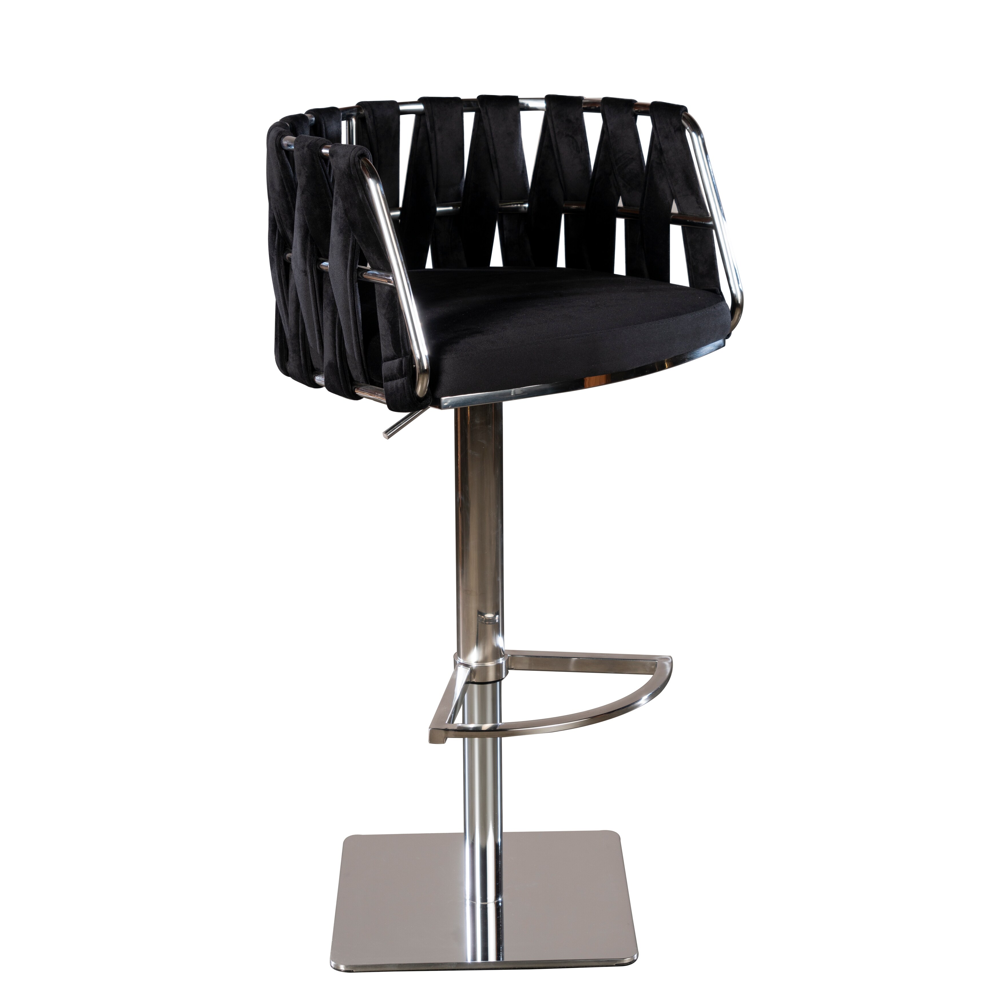 Statements by J 40"H Velvet/Stainless Steel Indoor Milano Adjustable Swivel Counter Bar Chair