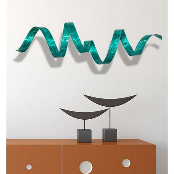 Statements2000 44" x 10" Modern Abstract Metal Wall Accent Sculpture by Jon Allen, Teal Wall Twist