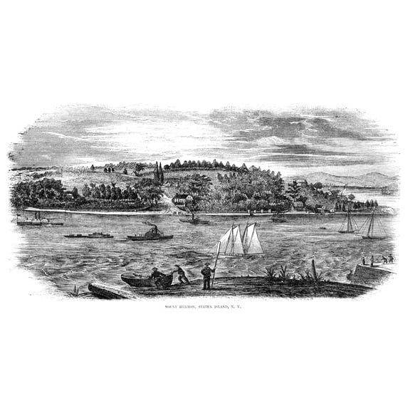 Staten Island 1853. Nview Of Mount Hermon On The Southern Shore Of Staten Island New York. Wood Engraving American