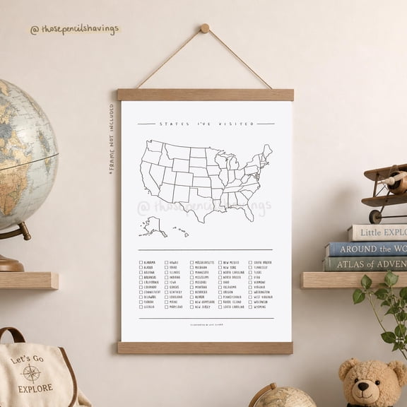 States I'Ve Visited, Travel Tracker: Blank USA Map State Checklist Print , Poster Print Only