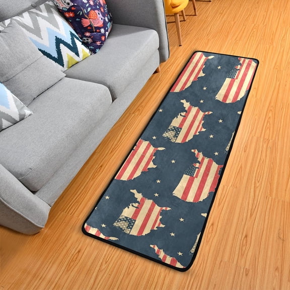 States Shape Us Flag Hallway Runner Rug 2'X6' Non-Slip Washable Carpet Runner Kitchen Entryway Laundry Bedroom