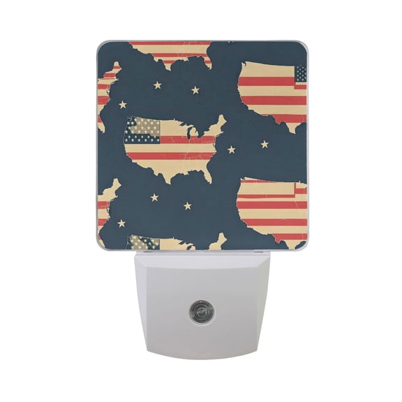 States Shape Us Flag Night Light 2 Pack LED Nightlight Plug into Wall Dusk to Dawn Sensor Soft White