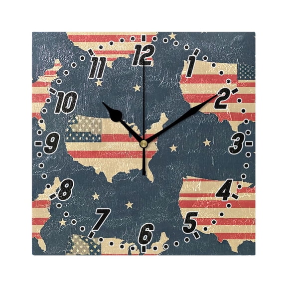 States Shape Us Flag Wall Clock Battery Operated Silent Non-Ticking Bedroom Office Kitchen Home School Decor 7.8"(Black)