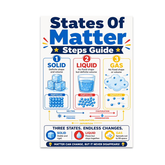 States of Matter Educational Wall Art - Science Enthusiast - 13x19 Poster Print