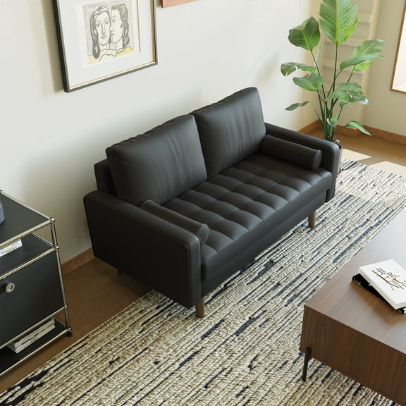 Stateside 59" Vegan Leather Office Loveseat, Square Arm 2-Seater Sofa for Reception, Home Office & Small Spaces
