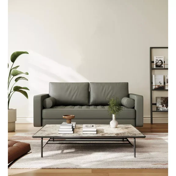 Stateside 59" Vegan Leather Office Loveseat, Square Arm 2-Seater Sofa for Reception, Home Office & Small Spaces