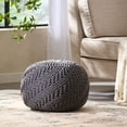 thumbnail image 1 of Statham Cotton Knitted Round Pouf, Dark Gray, 20" x 14", 1 of 7