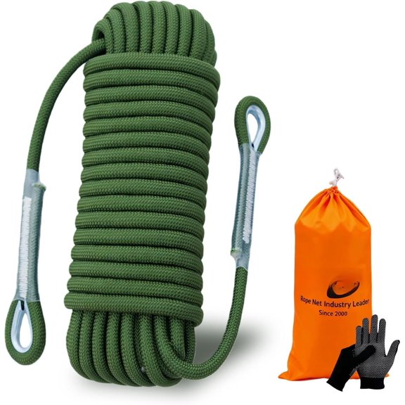 Static Climbing Rope - 12mm High Strength Arborist Rope 32FT for Outdoor Rappelling, Swing, Rigging, Tree Work, Camping - Green