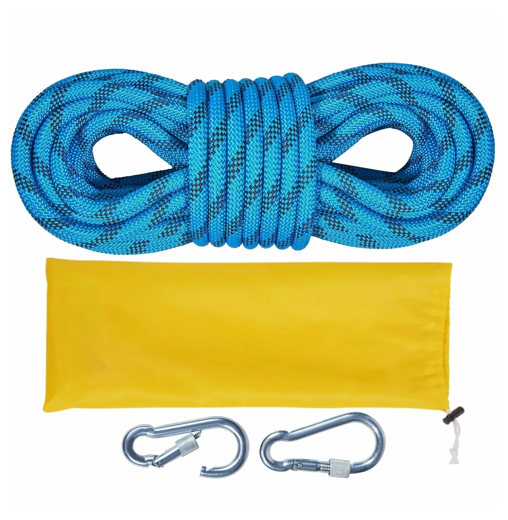 Static Climbing Rope 32ft, 10mm Rock Climbing Rope 26KN, Safety Rope with Carabiners & Bag