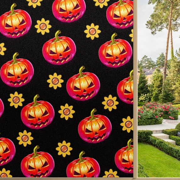 Static Cling Decorative Window Film Frosted Privacy Film Window Clings for Glass Windows No Glue Window Sticker for Bathroom Bedroom Office Halloween Pumpkin