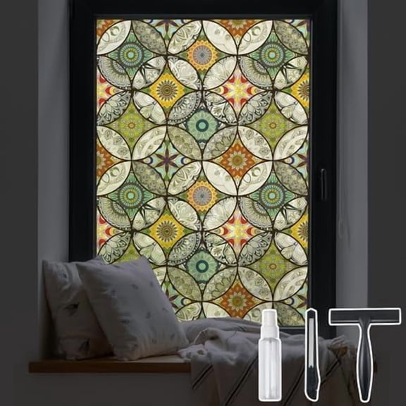 Static Cling Decorative Window Film with Installation Tools Non Adhesive Privacy Film Stained Glass Window Film for Bathroom Shower Door Heat Cotrol Anti UV 35.4 x 78.7 Inch