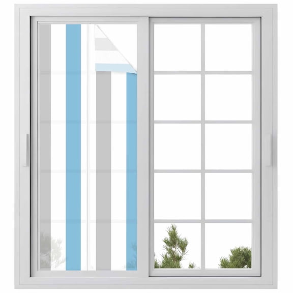 Static Cling Door Window Covering, Blue Grey Stripe Window Privacy Film Frosted, Modern Farmhouse Vertical Striped UV Blocking Windows Film for Office, Hotel, Bedroom, 29.5 x 78.7 Inches