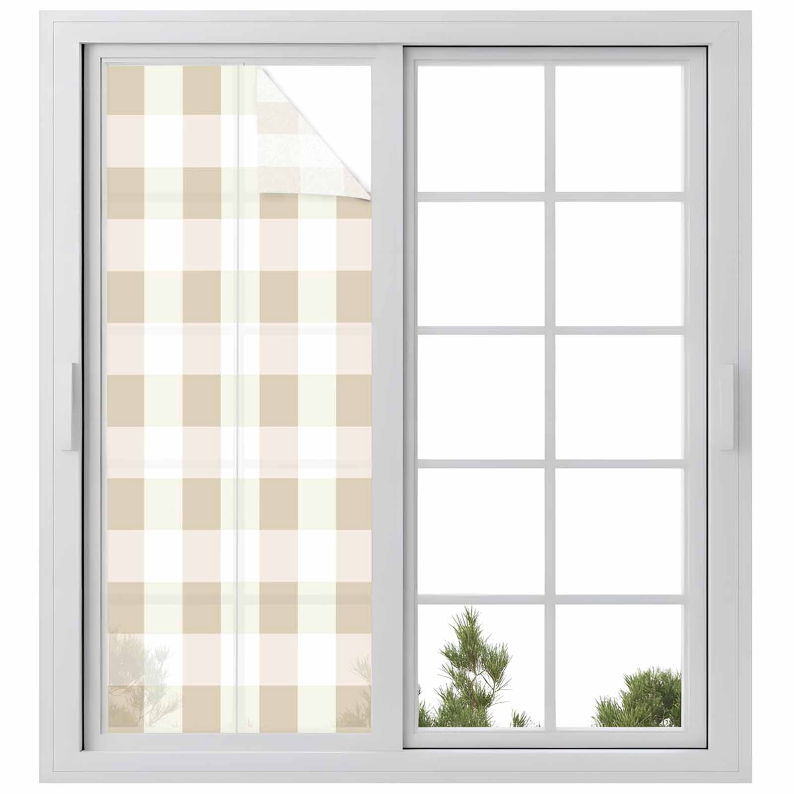 Static Cling Door Window Covering, Cream White Buffalo Check Window ...