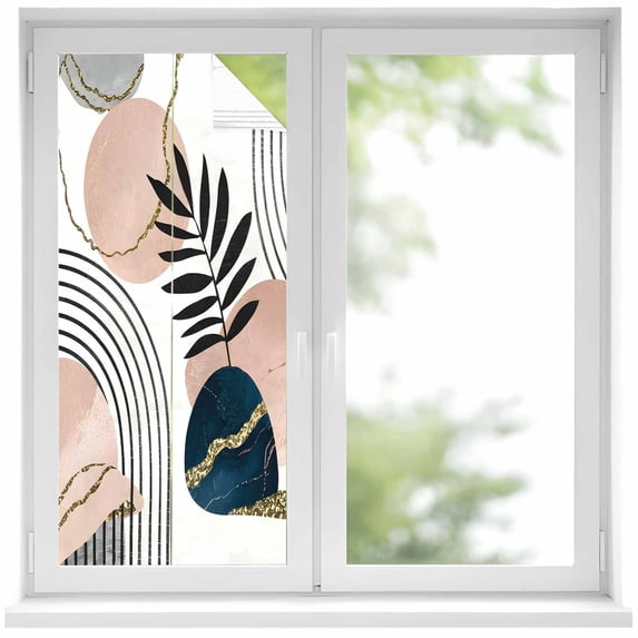 Static Cling Non Adhesive Window Film, Boho Geometric Window Privacy Film Frosted, Modern Abstract Art Tropical Striped Opaque Window Coverings for Small Windows, Home, 17.7 x 39.3 Inches